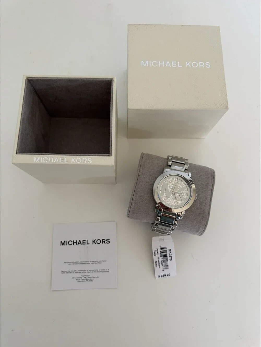 Michael Kors MK3375 Watch Stainless Steel Band w/ Rhinestones Face Adult EUC